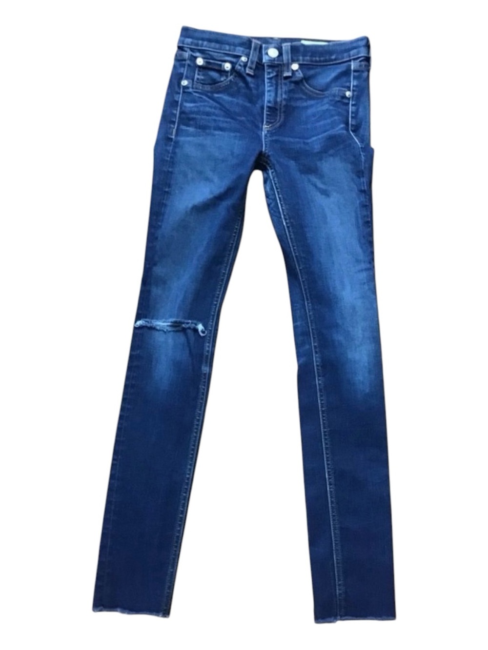 RAG & bone high rise blue flattering and sexy skinny jeans ripped knee size 24